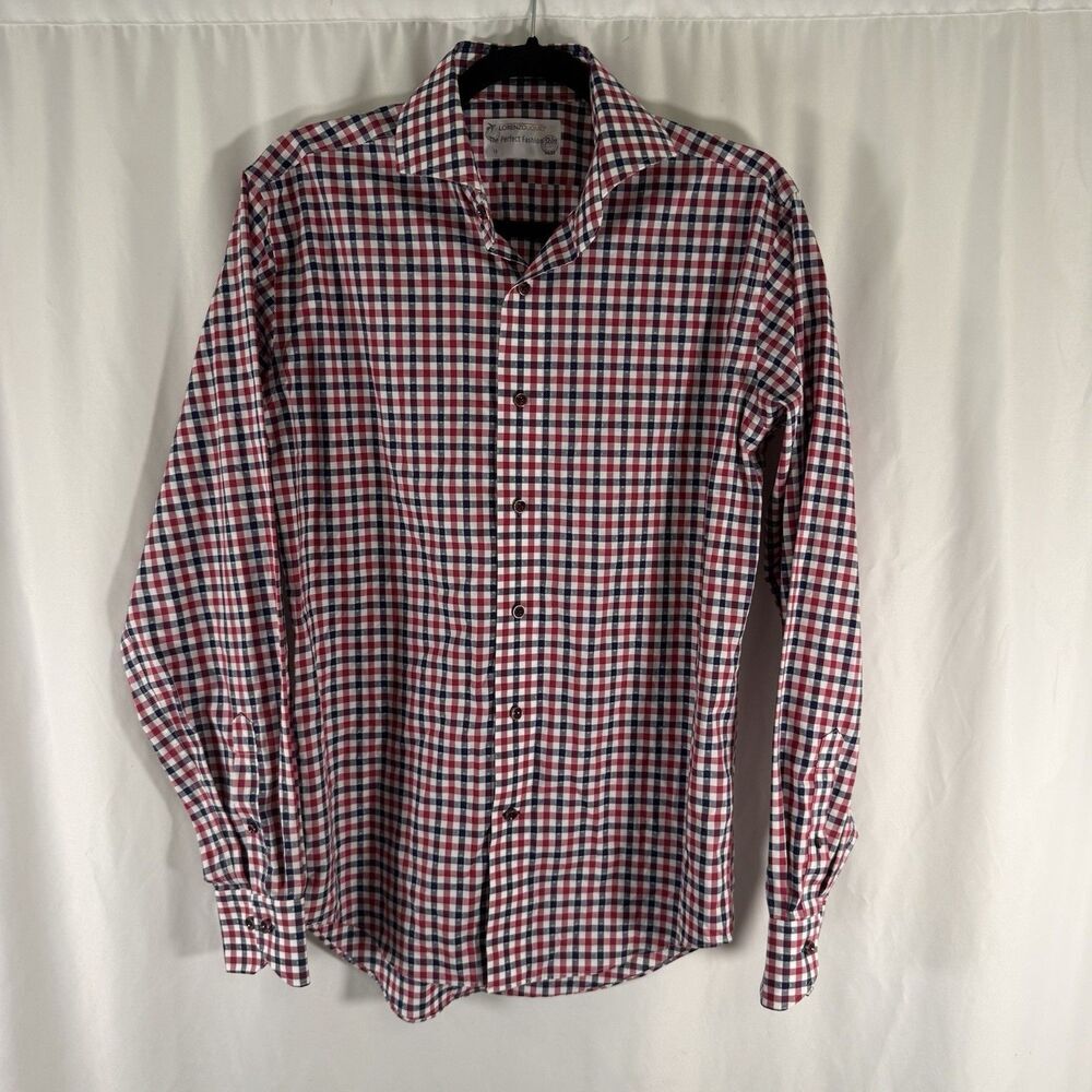 Lorenzo Uomo The Perfect Fashion Shirt Men's 15 34/35 Red Blue Plaid Button Up